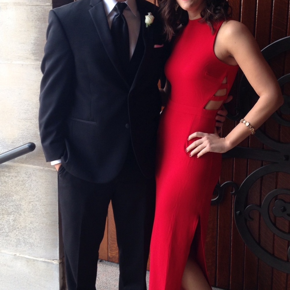 Red Sleeveless Cutout Evening Gown - Elegant Women's Dress